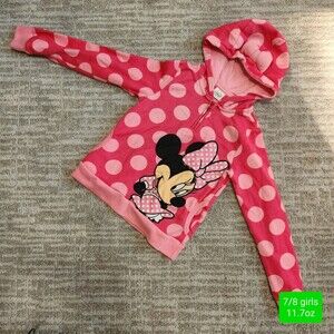 Disney Minnie Mouse 1/4 zip pullover hoodie jacket pink polk-a-dot size 7/8